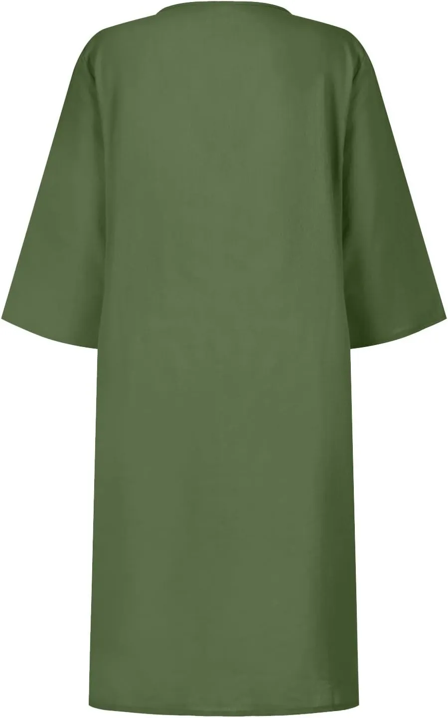 Linen Dresses for Women Casual Summer 3/4 Sleeve V Neck Knee Length Dress Loose Comfy T Shirt Dress Mumu Nightgown