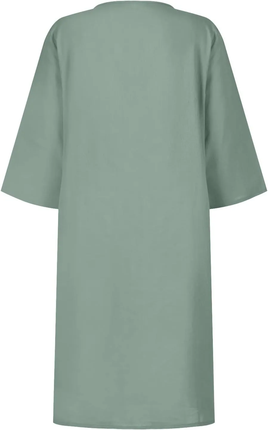 Linen Dresses for Women Casual Summer 3/4 Sleeve V Neck Knee Length Dress Loose Comfy T Shirt Dress Mumu Nightgown