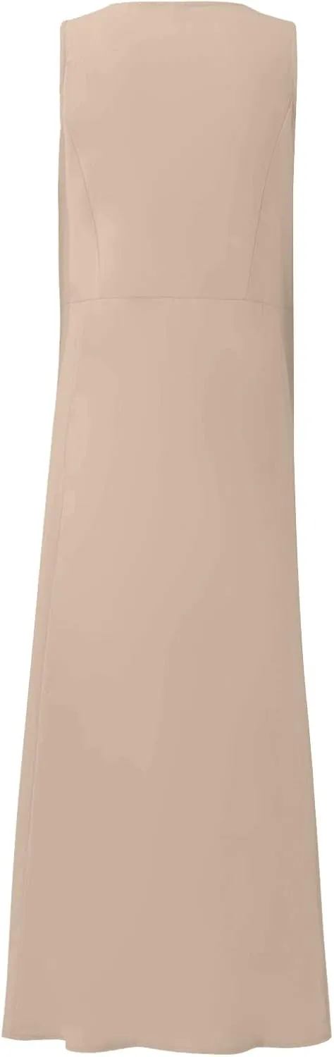 Linen Dresses for Women Casual Summer Comfy Cotton Sundresses Beach Vacation Sleeveless Loose Maxi Dress with Pocket