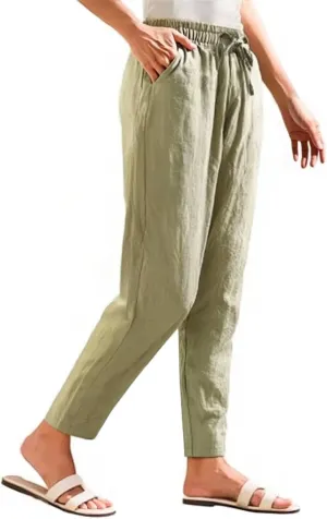 Linen Pants for Women 2025 Drawstring Lounge Trousers Elastic Waist Summer Beach Pant Outfits with Pockets