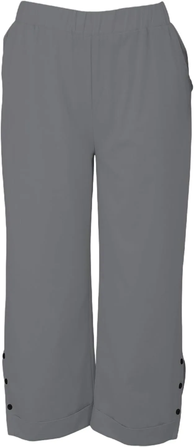 Linen Pants for Women Summer Elastic Waist Straight Leg Plus Size Crop Button Casual Beach Trousers with Pockets