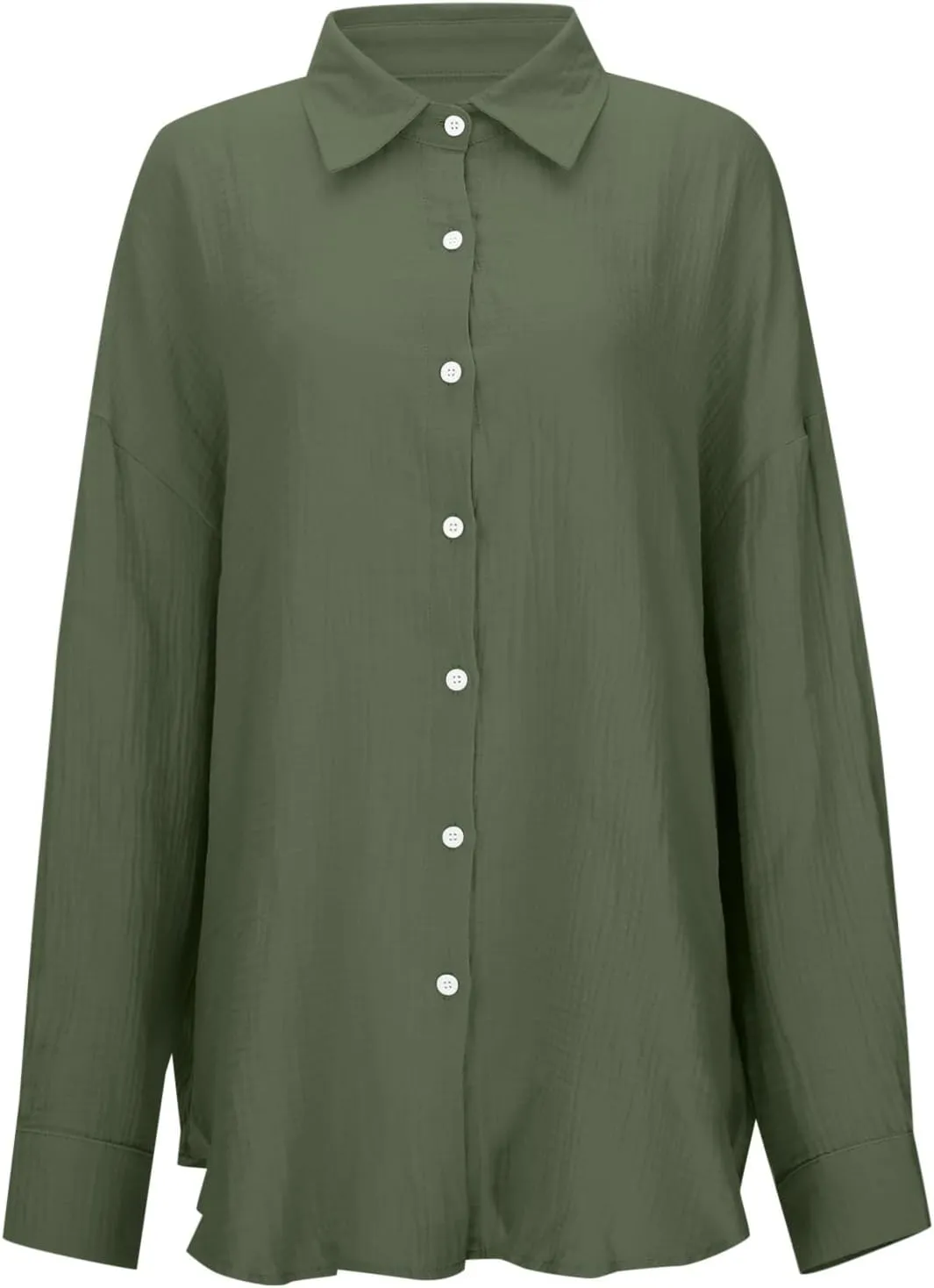 Linen Shirts for Women Summer Oversized Long Sleeve Lapel Button Down Shirt Lightweight Gauze Tops Loose Casual Blouses