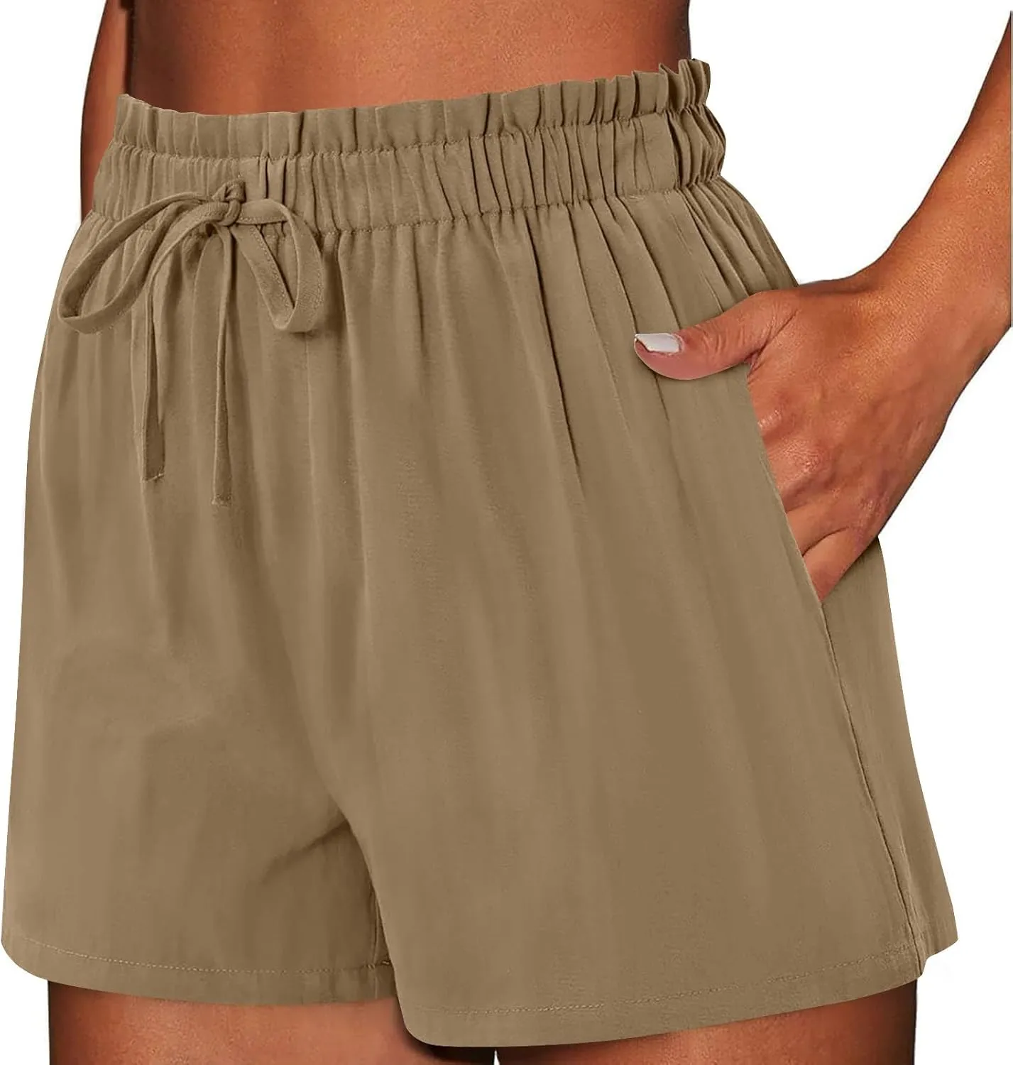 Linen Shorts for Women Summer Casual High Waisted Trousers Lightweight Drawstring Beach Loose Shorts with Pockets