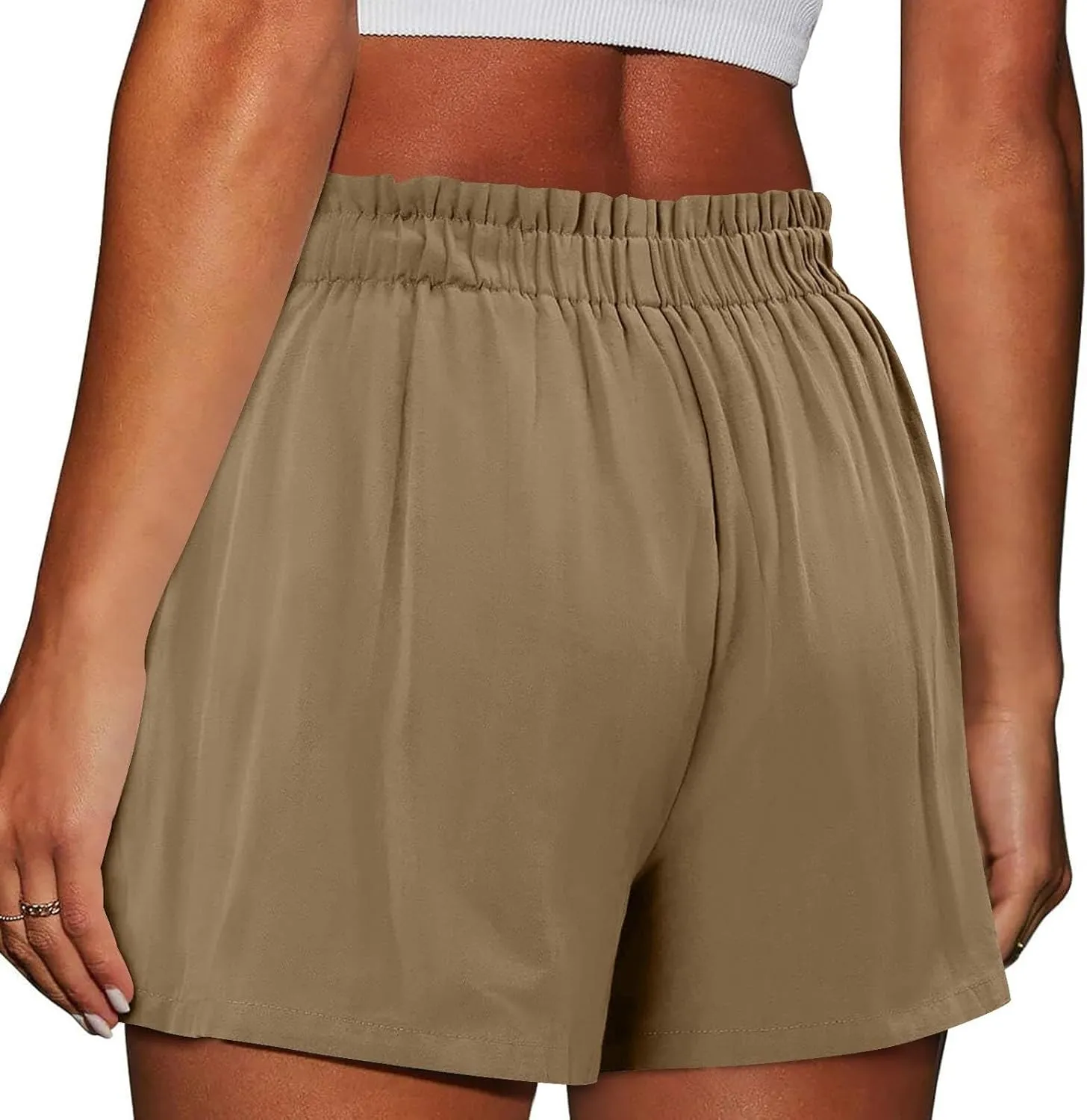Linen Shorts for Women Summer Casual High Waisted Trousers Lightweight Drawstring Beach Loose Shorts with Pockets