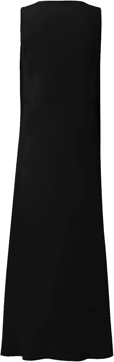 Linen Sun Dresses for Women 2025 Vacation Plus Size Flowy Maxi Dress Summer Sleeveless Beach Sundress with Pockets