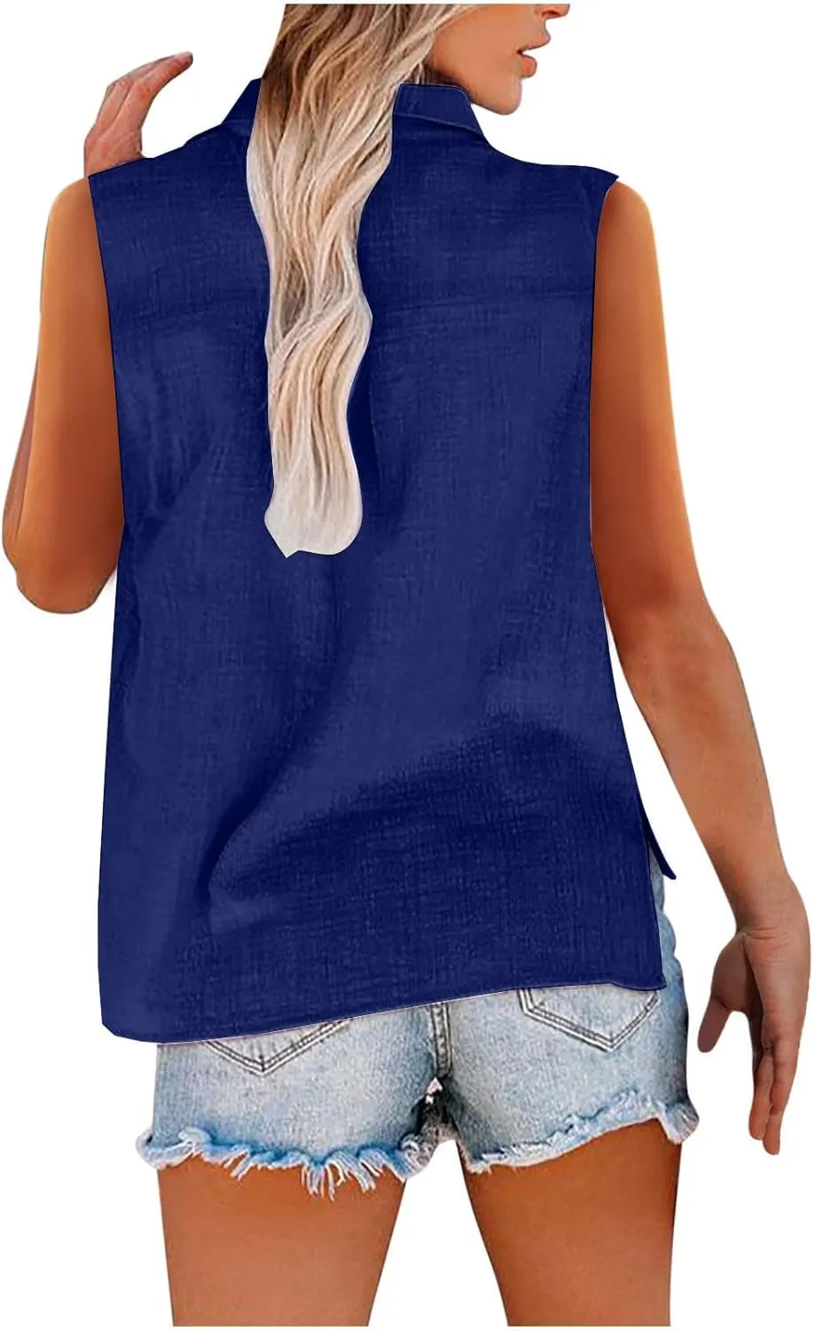 Linen Tank Tops for Women,Sleeveless Collared Button Shirts,White Linen Shirt Womens,Side Slit Casual Tees 2025 New