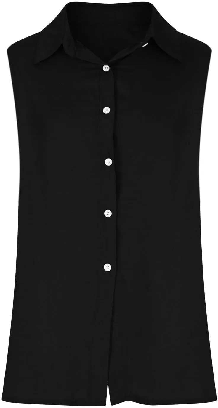 Linen Tank Tops for Women,Sleeveless Collared Button Shirts,White Linen Shirt Womens,Side Slit Casual Tees 2025 New
