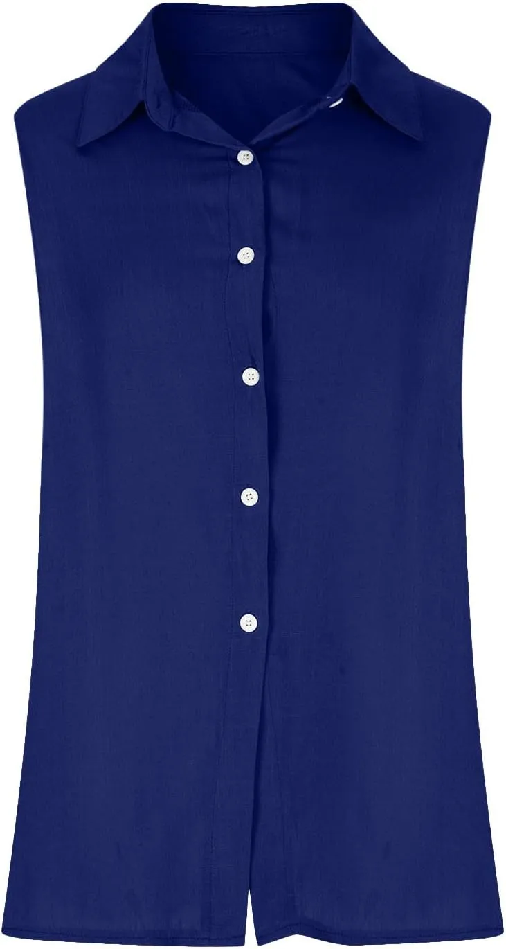 Linen Tank Tops for Women,Sleeveless Collared Button Shirts,White Linen Shirt Womens,Side Slit Casual Tees 2025 New