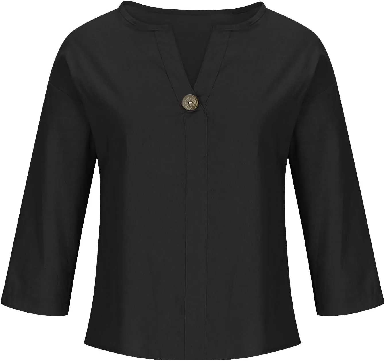 Linen Tops for Women 2025 Summer Trendy 3/4 Sleeve Cotton Linen Shirt Casual Button V Neck Tunic Blouses Plus Size
