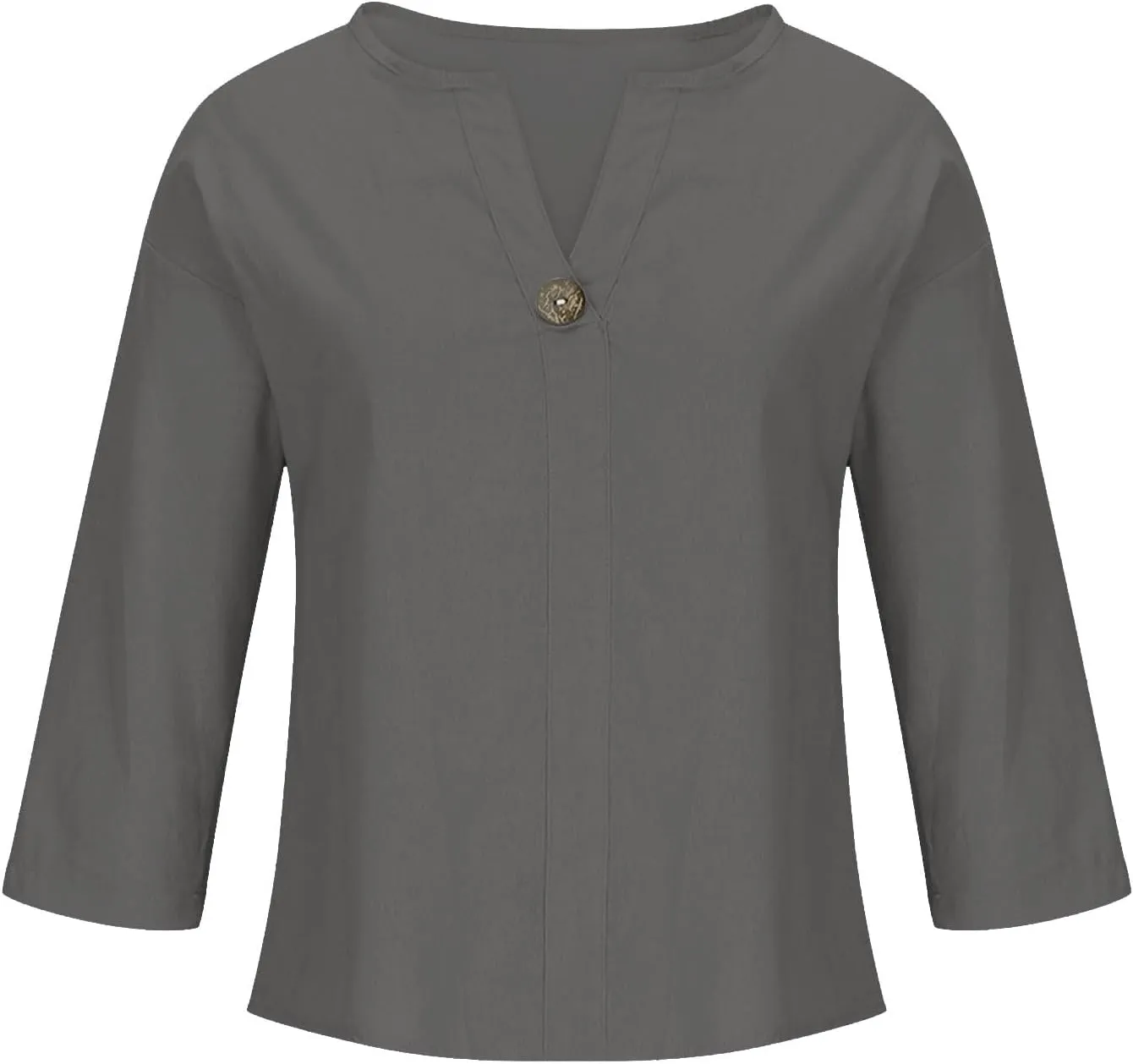 Linen Tops for Women 2025 Summer Trendy 3/4 Sleeve Cotton Linen Shirt Casual Button V Neck Tunic Blouses Plus Size