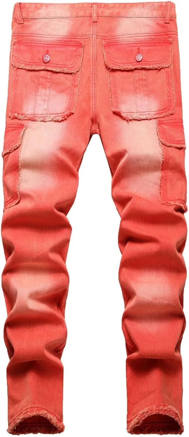 Male Casual Fashion Plus Size Ripped Jeans Straight Leg Plus Size Fashion Pants Men Jean Cut Jeans for Men Cut Jeans