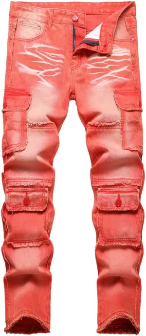 Male Casual Fashion Plus Size Ripped Jeans Straight Leg Plus Size Fashion Pants Men Jean Cut Jeans for Men Cut Jeans