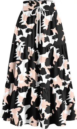 Maxi Skirts for Women 2025 Spring Summer Trendy Elastic Waist Floral Flowy Long Skirt Beach Vacation Clothes