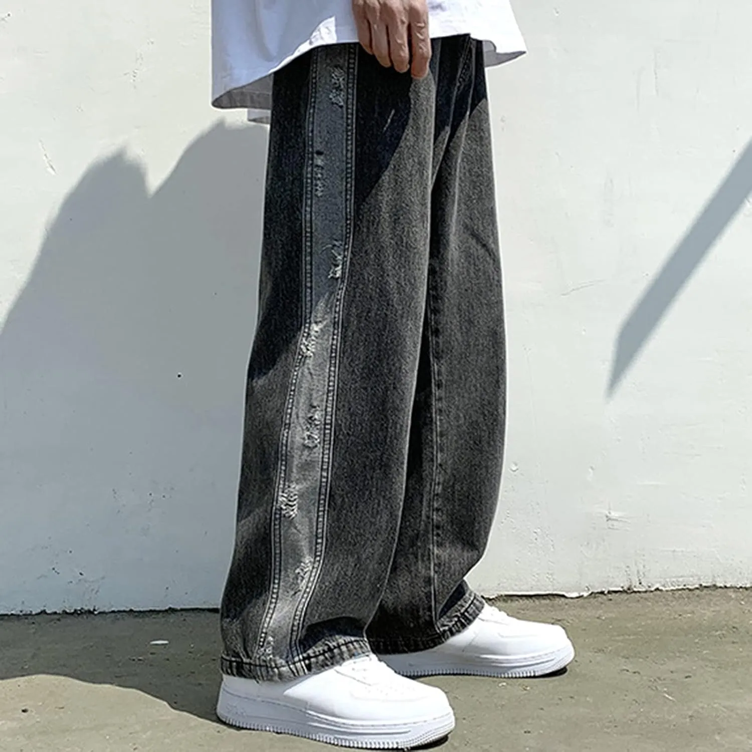 Means Jeans Casual Pocket Drawstring Waist Solid Color Slim Toe Jeans Pants Flex Waist Jean Men's Lightweight Jeans