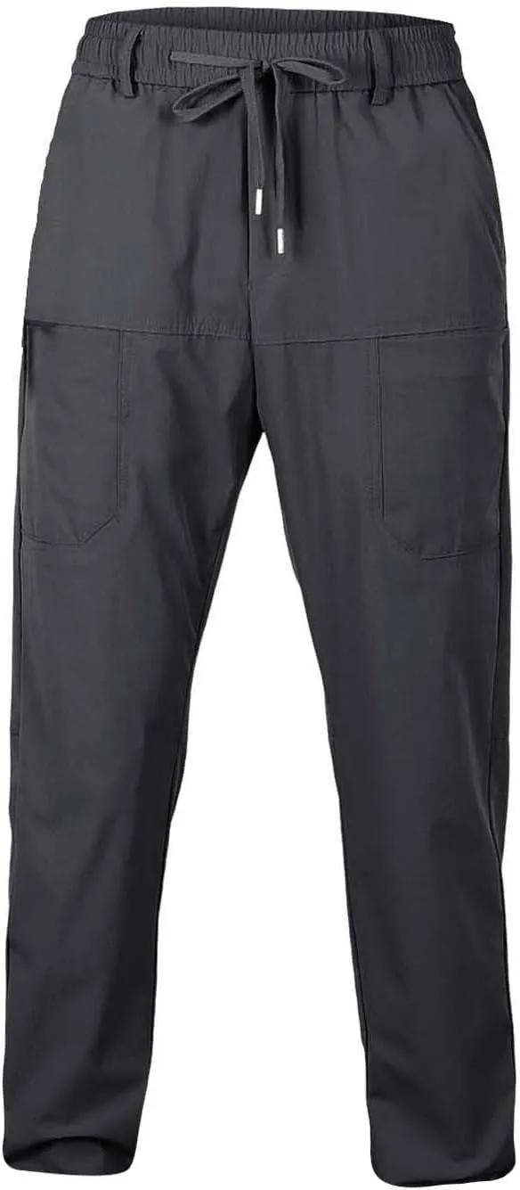 Men Cargo Pants Elastic Waist Summer Trendy Work Pants Outdoor Casual Plain Straight Leg Trousers with Muti Pockets