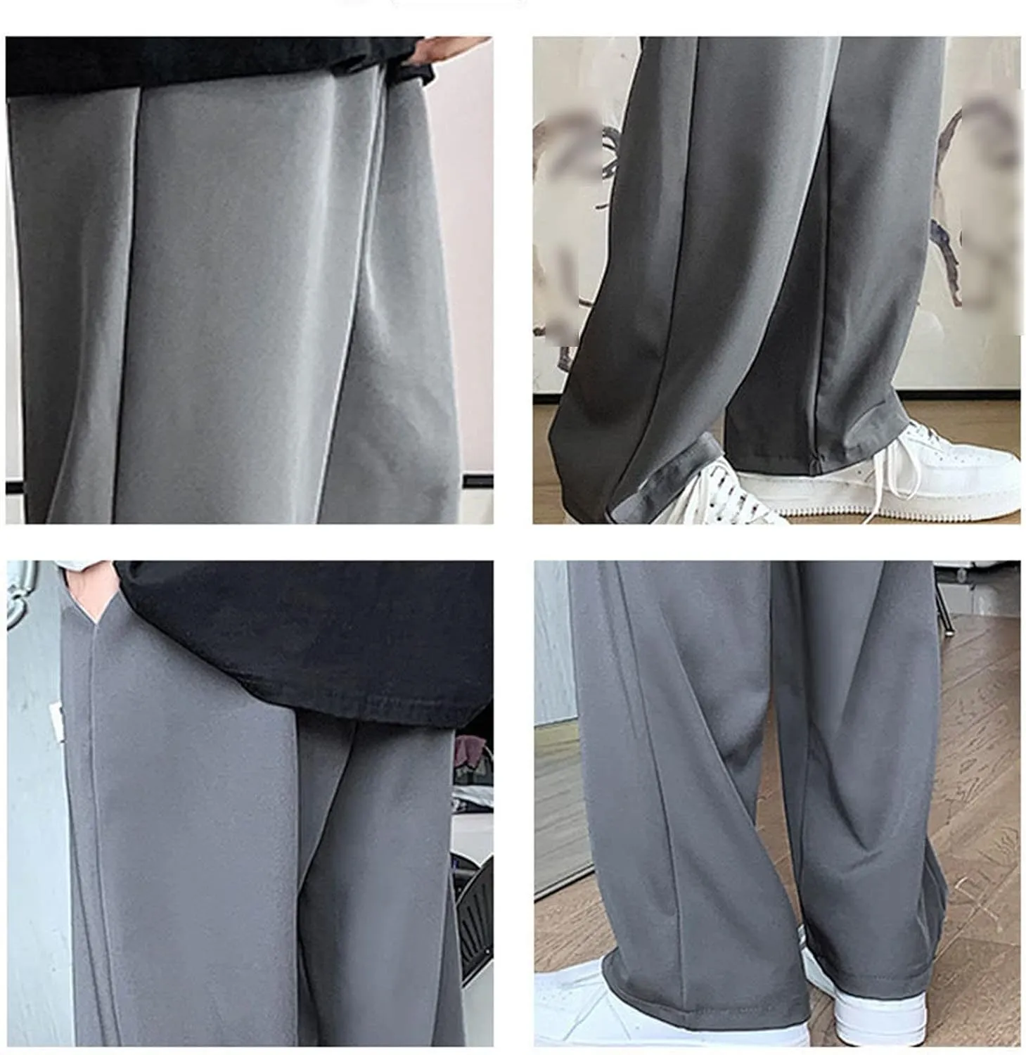 Men Casual Wide-Leg Nine-Point Suit Pants Straight Trousers Wide Pants Oversized Fashion Pure Black Old Daddy Pants