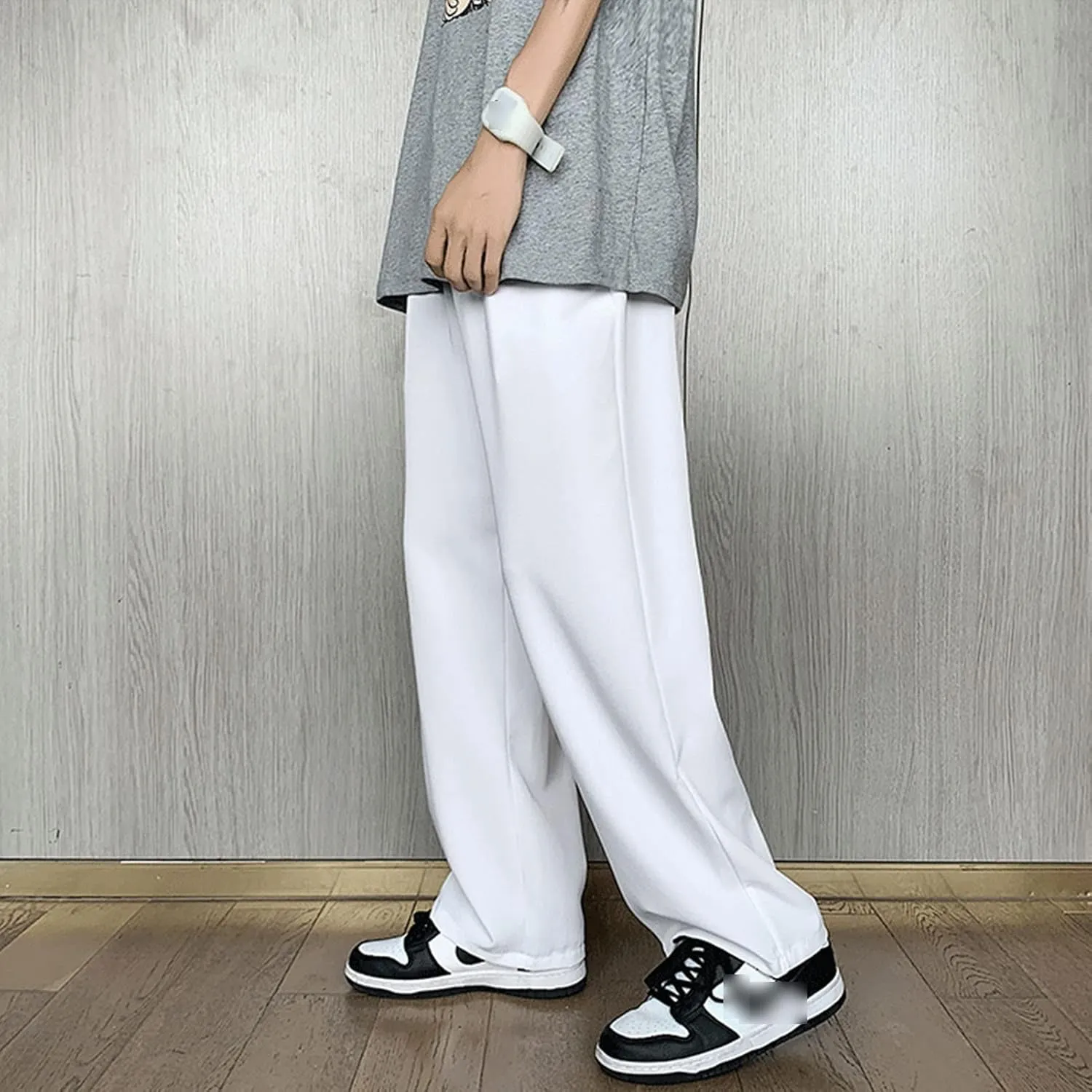 Men Casual Wide-Leg Nine-Point Suit Pants Straight Trousers Wide Pants Oversized Fashion Pure Black Old Daddy Pants