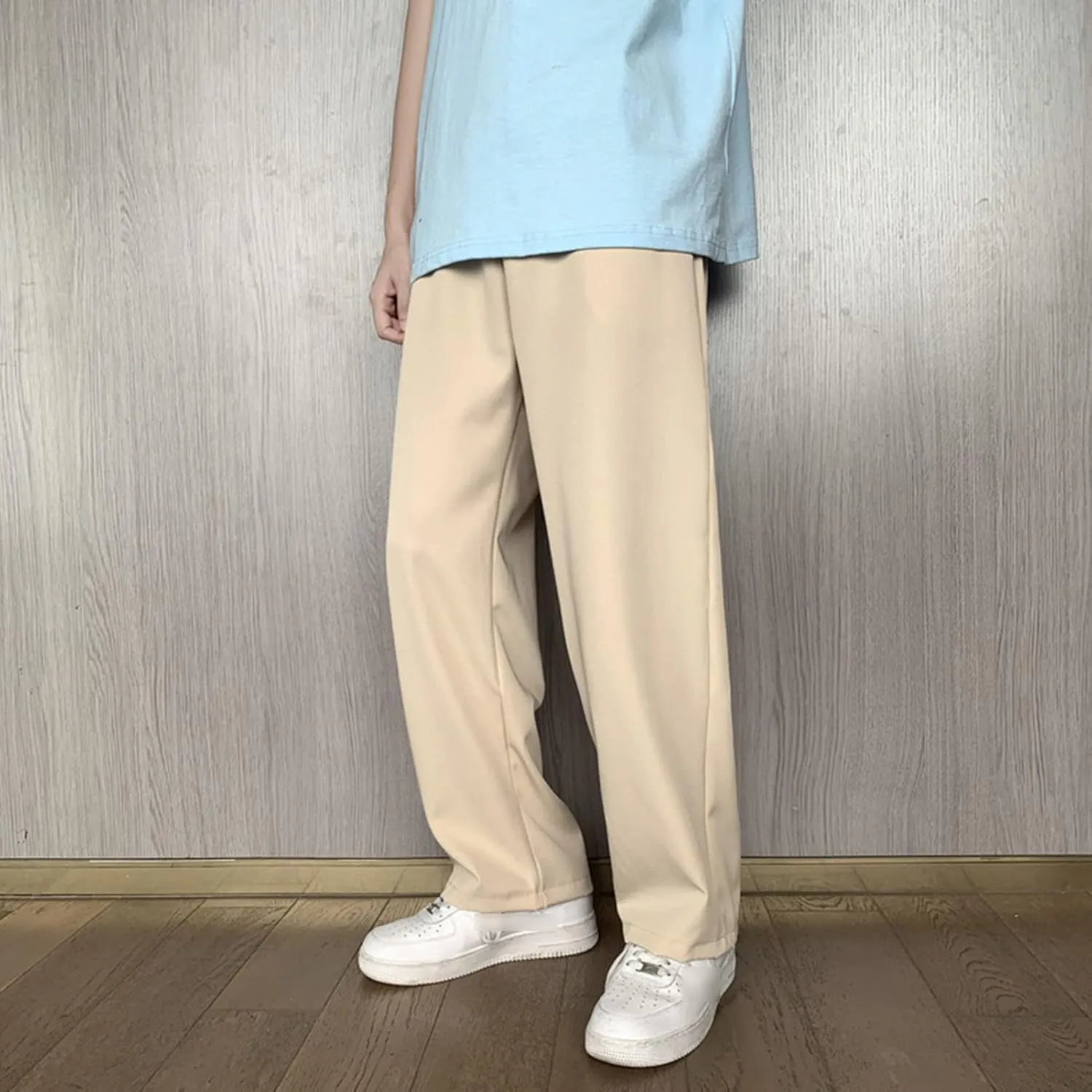 Men Casual Wide-Leg Nine-Point Suit Pants Straight Trousers Wide Pants Oversized Fashion Pure Black Old Daddy Pants