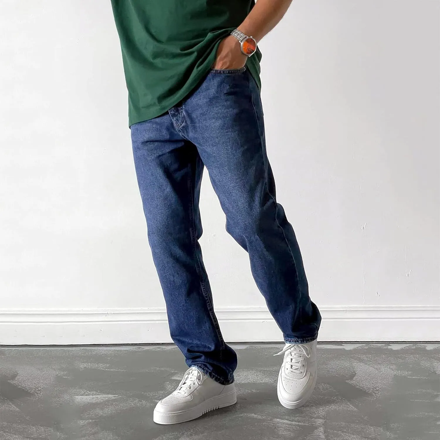 Men Jeans Denim Casual Fashion Street Hip with Pockets Patchwork Men's Straight Hop Comfy Fashion Denim Stretch Fit