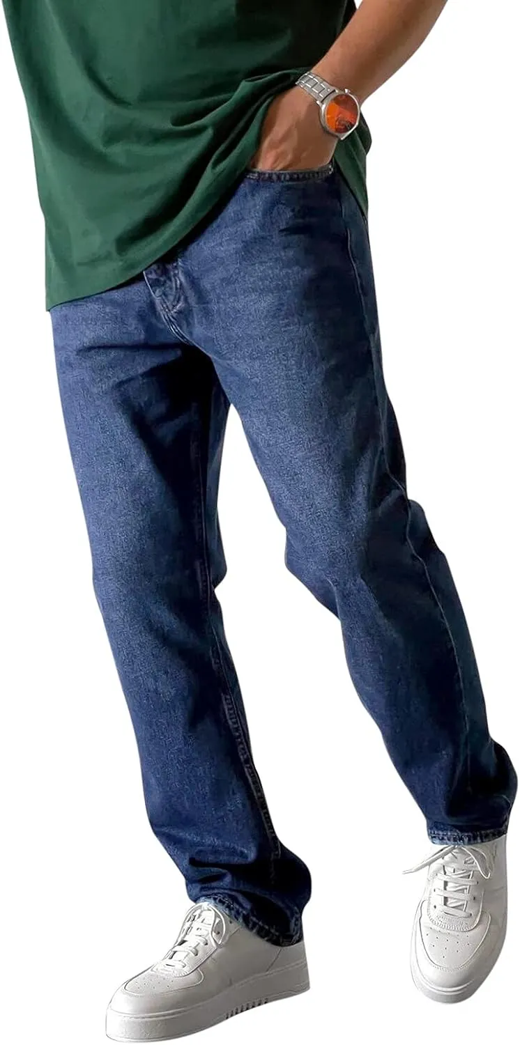Men Jeans Denim Casual Fashion Street Hip with Pockets Patchwork Men's Straight Hop Comfy Fashion Denim Stretch Fit