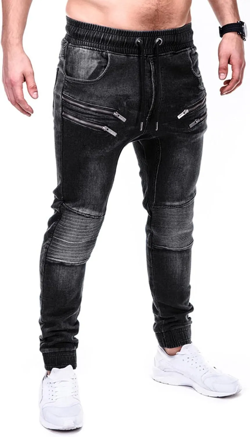 Men Jeans Pocket Drawstring Waist Solid Color Slim Toe Jeans Jeans Mens Relaxed Jeans Men Mens Fitted