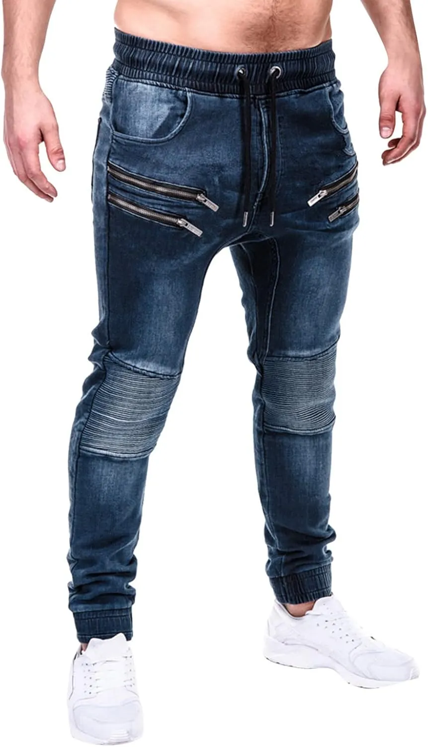 Men Jeans Pocket Drawstring Waist Solid Color Slim Toe Jeans Jeans Mens Relaxed Jeans Men Mens Fitted
