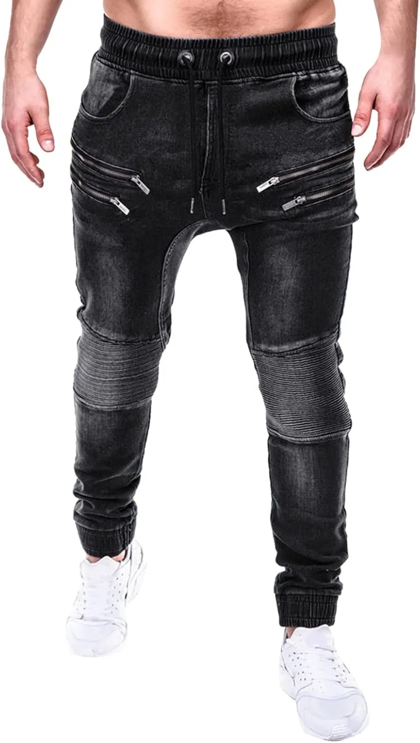 Men Jeans Pocket Drawstring Waist Solid Color Slim Toe Jeans Jeans Mens Relaxed Jeans Men Mens Fitted