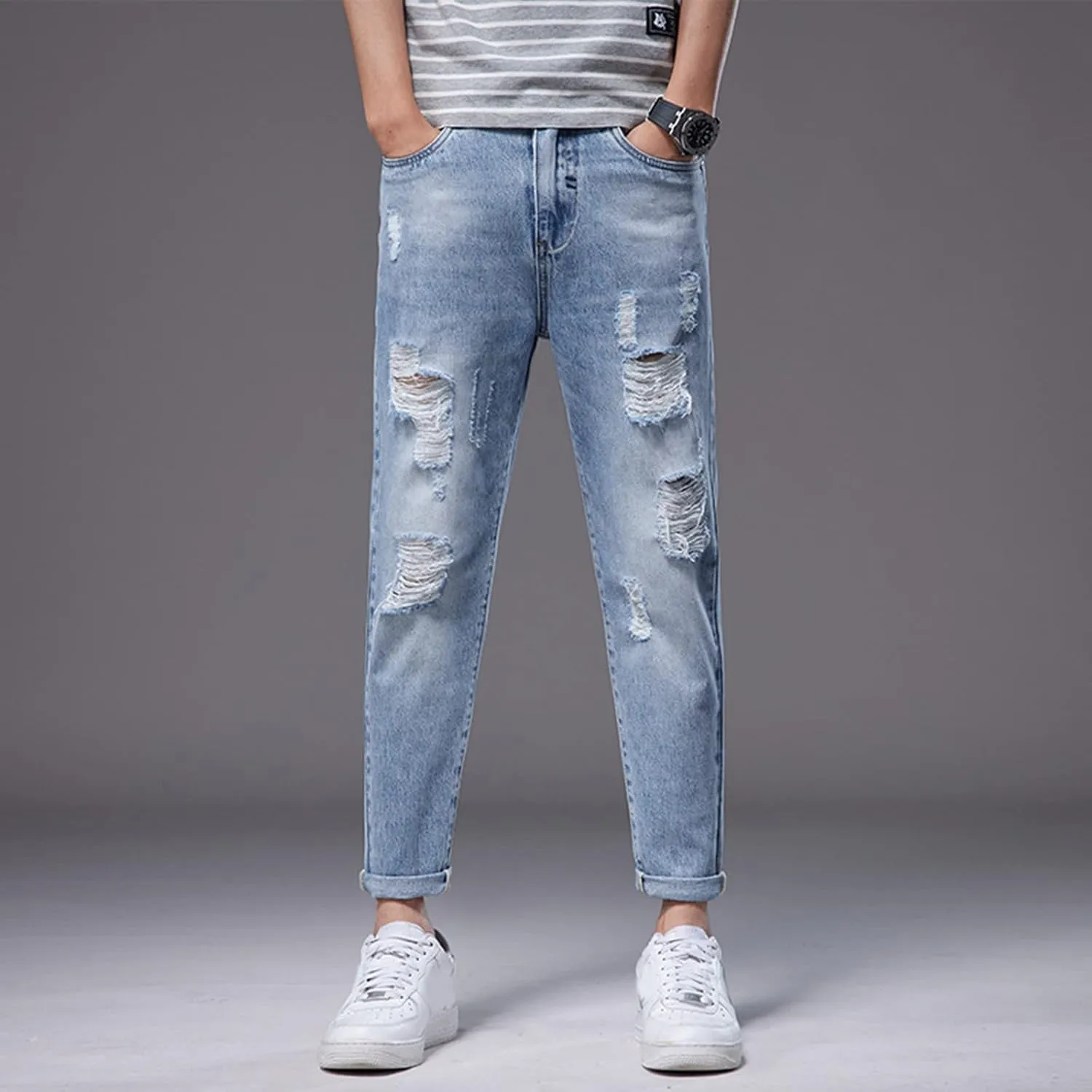 Men Jeans Pocket Drawstring Waist Solid Color Slim Toe Jeans Jeans Mens Relaxed Jeans Men Mens Fitted