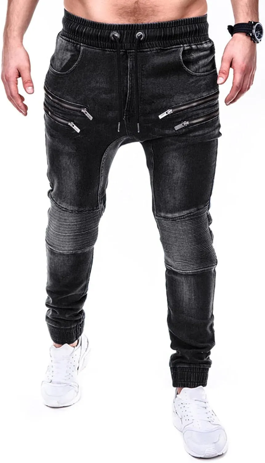 Men Jeans Pocket Drawstring Waist Solid Color Slim Toe Jeans Jeans Mens Relaxed Jeans Men Mens Fitted
