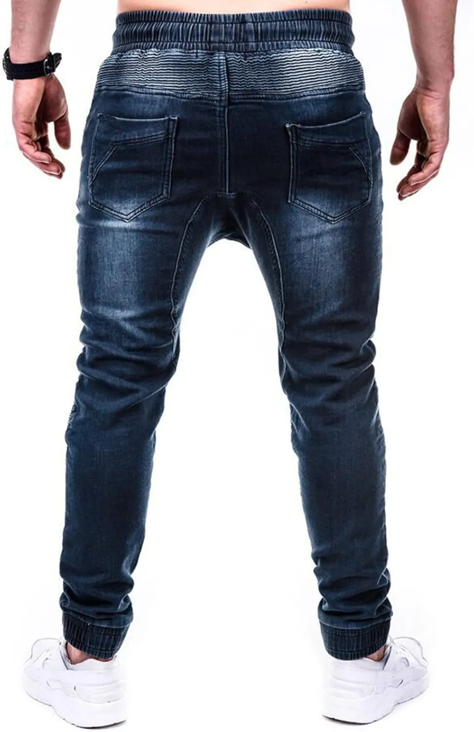 Men Jeans Pocket Drawstring Waist Solid Color Slim Toe Jeans Jeans Mens Relaxed Jeans Men Mens Fitted