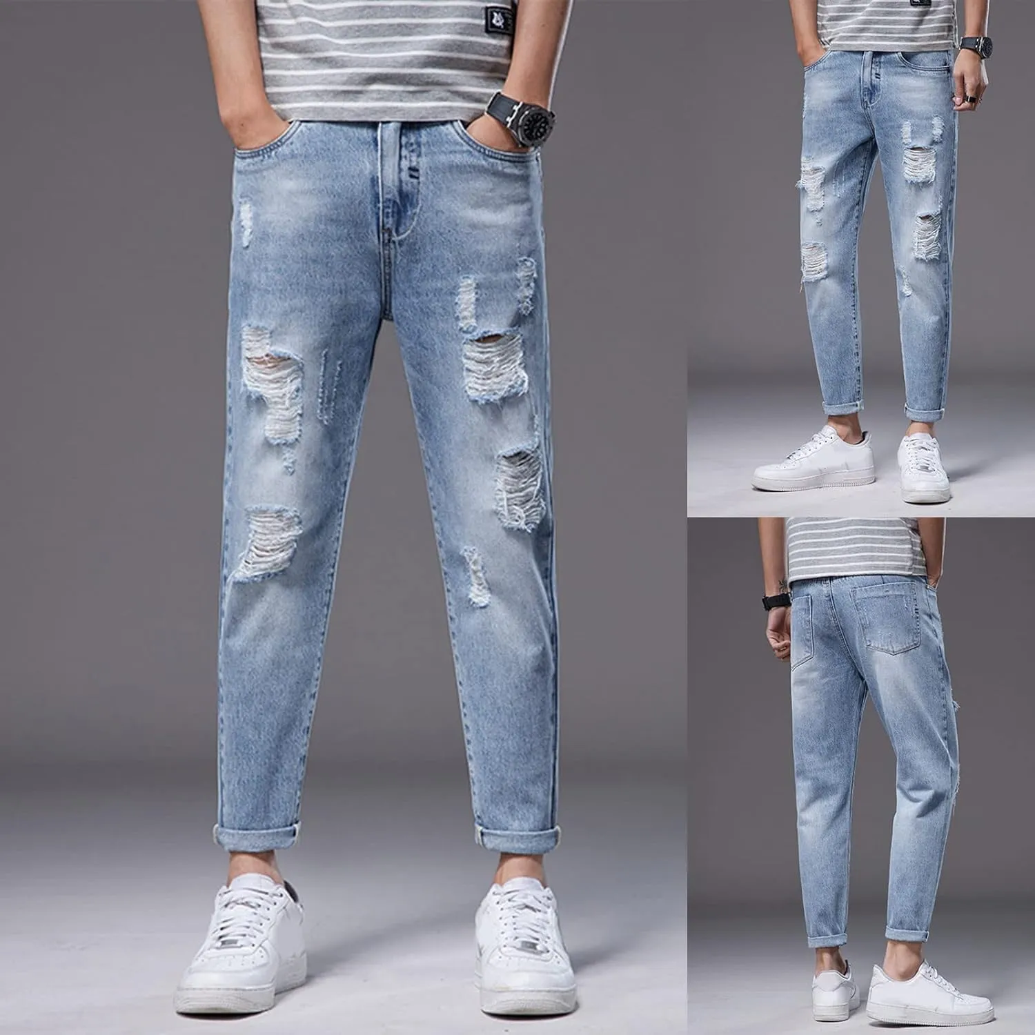 Men Jeans Pocket Drawstring Waist Solid Color Slim Toe Jeans Jeans Mens Relaxed Jeans Men Mens Fitted