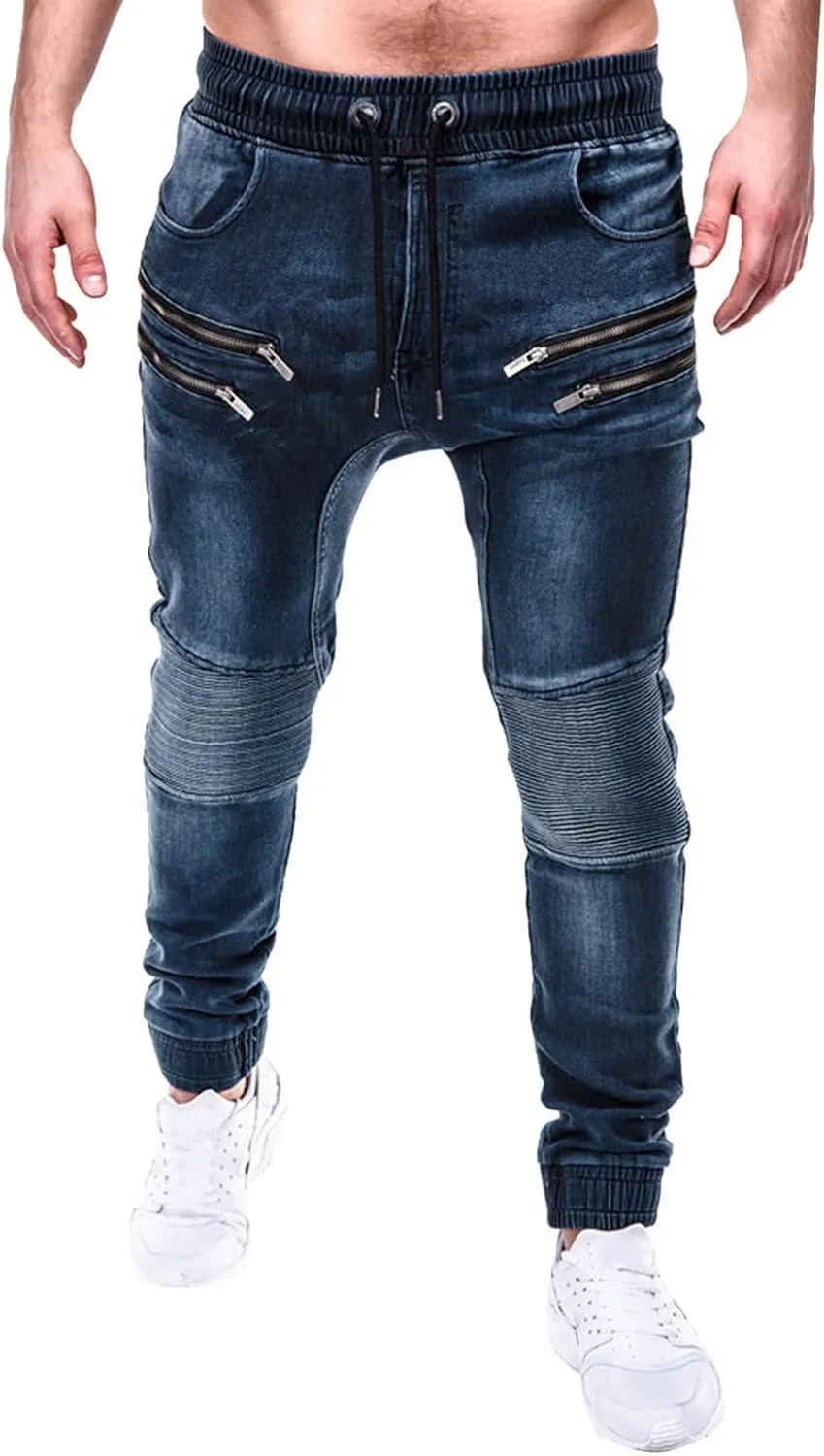 Men Jeans Pocket Drawstring Waist Solid Color Slim Toe Jeans Jeans Mens Relaxed Jeans Men Mens Fitted