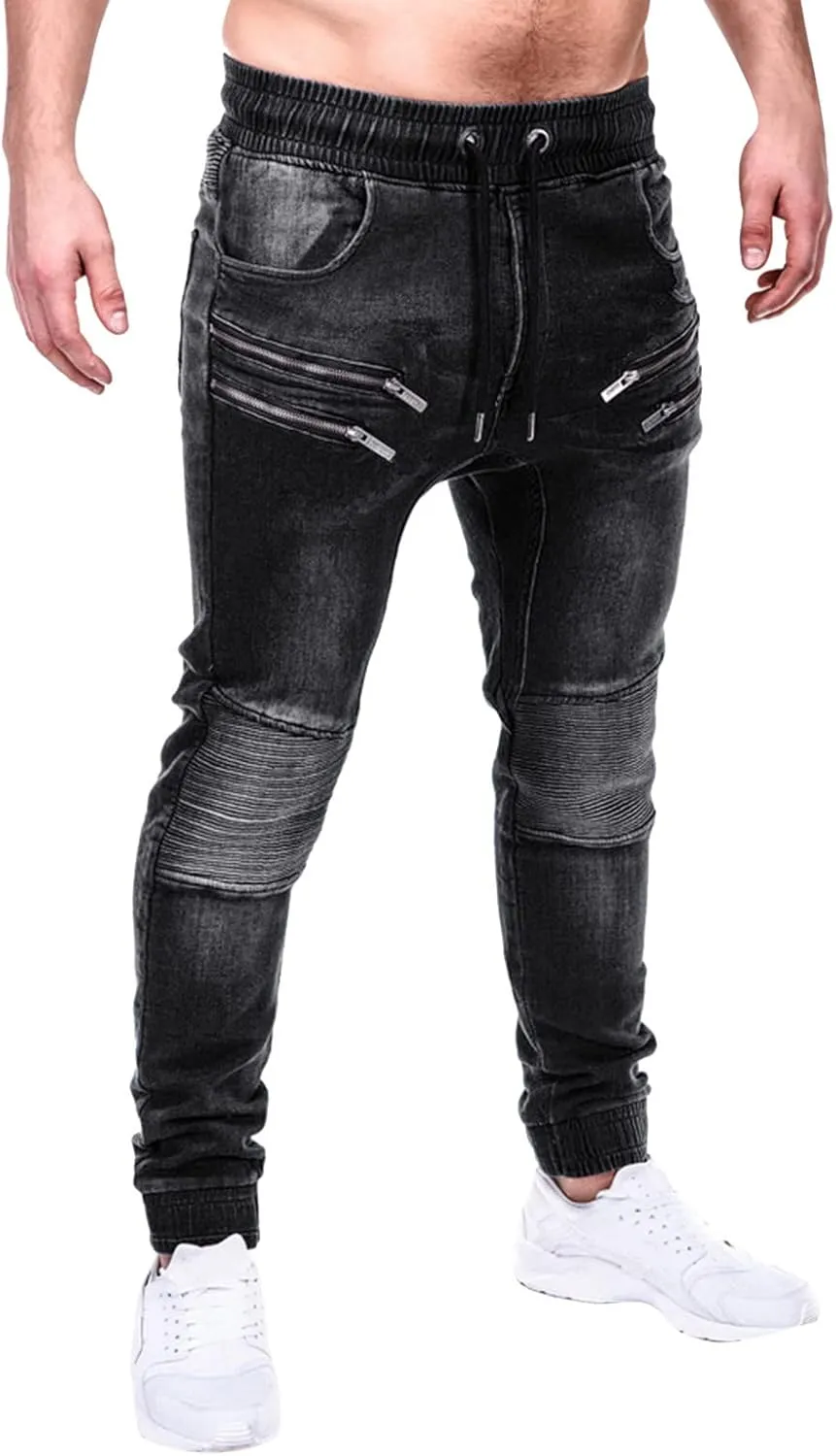 Men Jeans Pocket Drawstring Waist Solid Color Slim Toe Jeans Jeans Mens Relaxed Jeans Men Mens Fitted