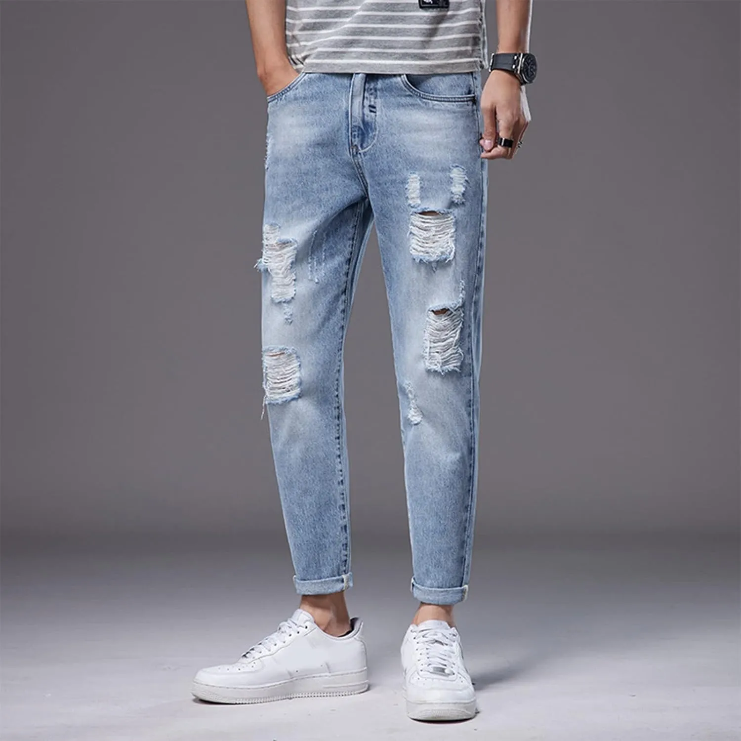Men Jeans Pocket Drawstring Waist Solid Color Slim Toe Jeans Jeans Mens Relaxed Jeans Men Mens Fitted