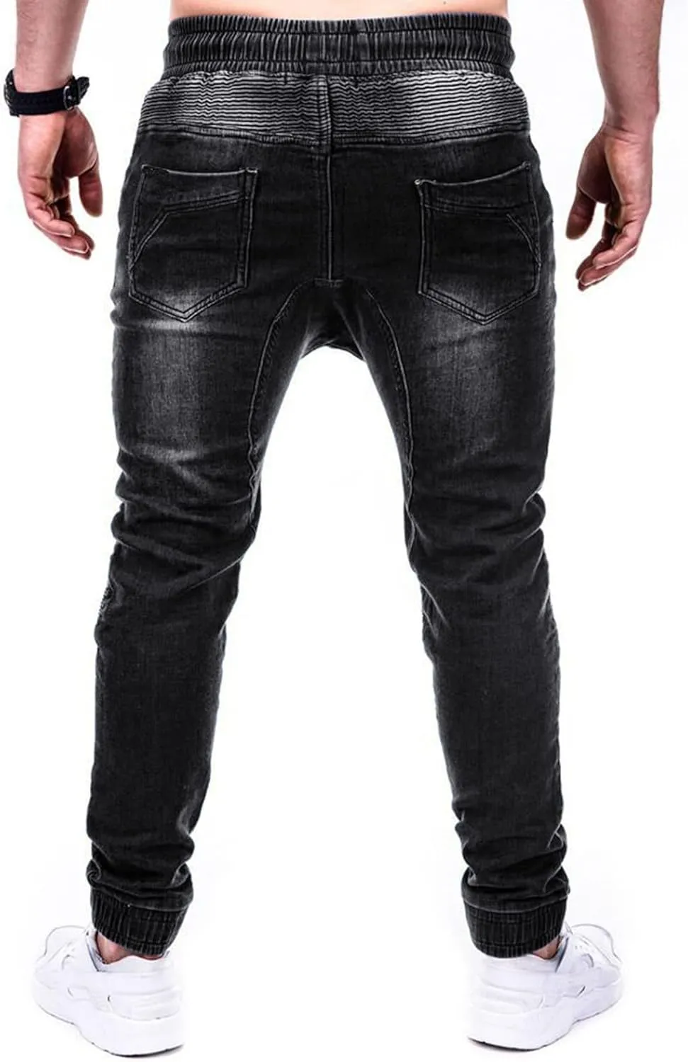 Men Jeans Pocket Drawstring Waist Solid Color Slim Toe Jeans Jeans Mens Relaxed Jeans Men Mens Fitted