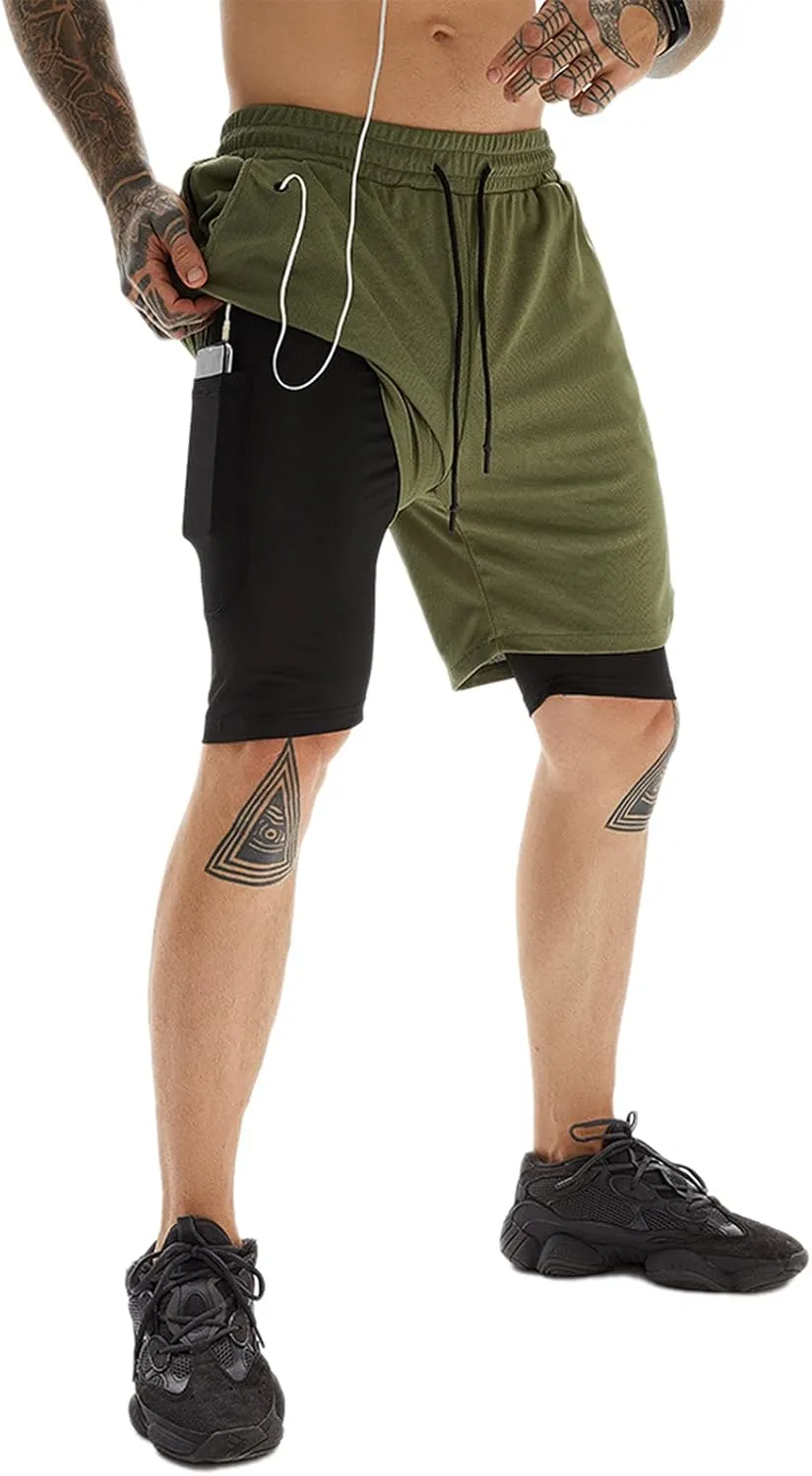 Men's 2-in-1 Running Shorts Quick Dry with Inner Compression Breathable