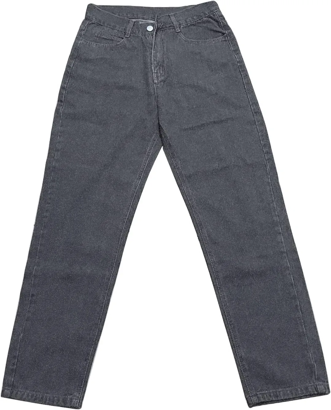 Men's Athletic-Fit Jean Old Men and Women Straight Korean Version Boys Casual Trousers Middle Waist Denim Long Pants