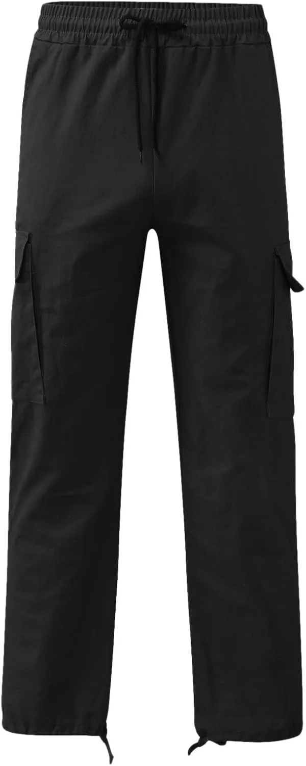 Men’s Cargo Pants Plus Size Drawstring Elastic Waist Fall Work Pants Casual Plain Sport Trousers with Multi Pockets