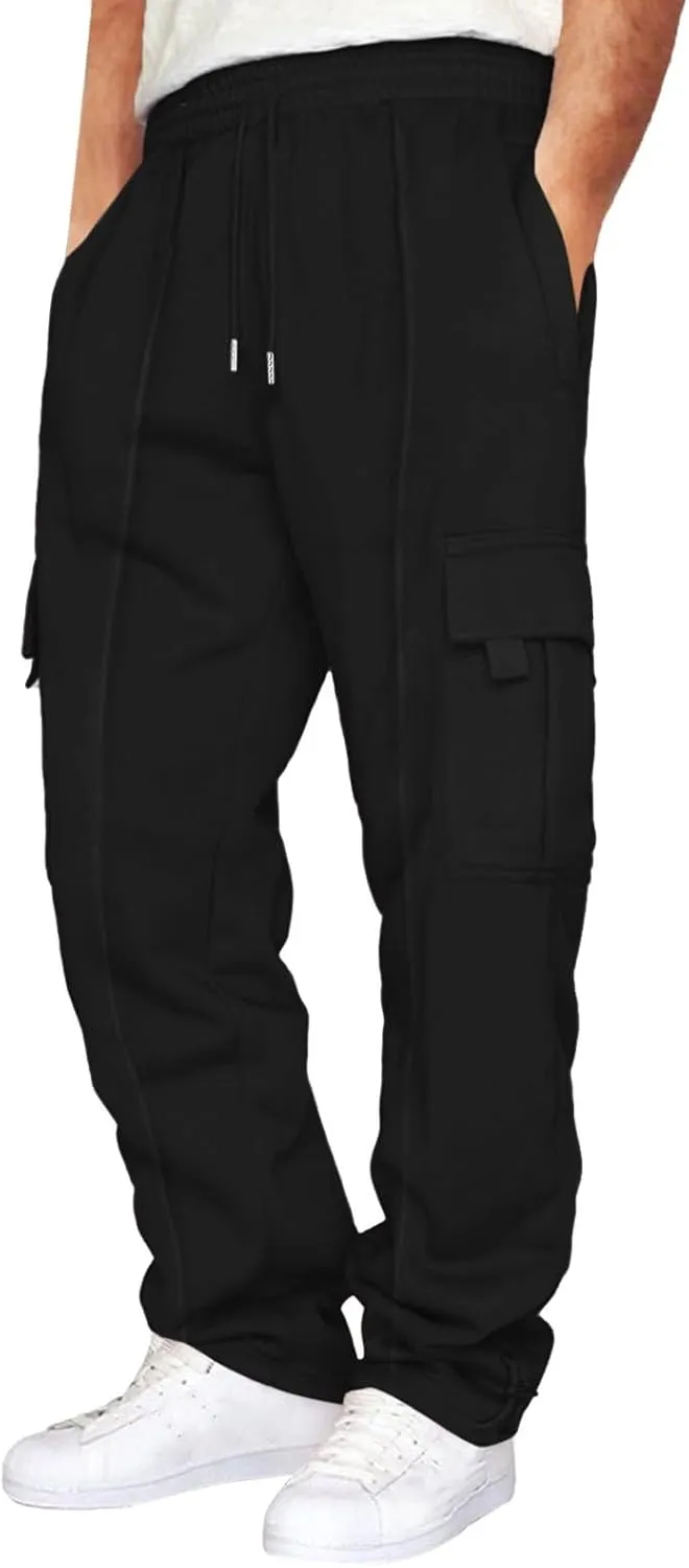 Men's Casual Cargo Relaxed Pants, Sports Fitness Pants, Elastic Drawstring Waist Lightweight Chino Pants for Man