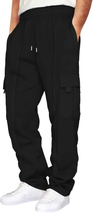 Men's Casual Cargo Relaxed Pants, Sports Fitness Pants, Elastic Drawstring Waist Lightweight Chino Pants for Man