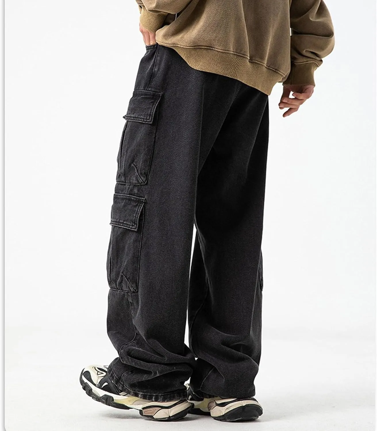 Men's Casual Loose Cargo Jeans Baggy Straight Leg Denim Pants for Men Fashion Hip Hop Jeans with Multi Pockets