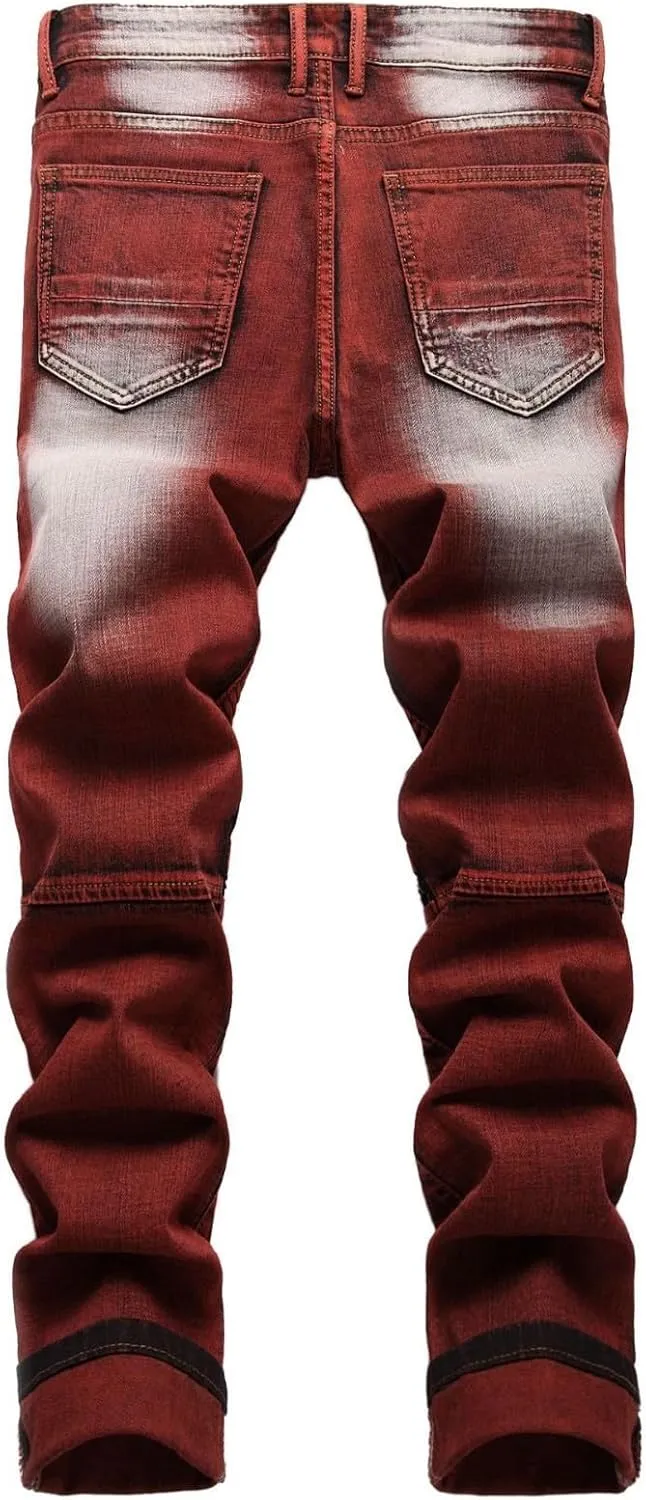 Men's Classic Multi-Pocket Ripped Jeans Straight Leg Plus Size Fashion Pants Fit Cotton Jean Jeans Man Mens Straight