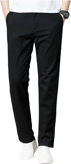 Men's Classic Straight Leg Casual Pants, Cotton Business Trousers, Available in Navy, Black, Gray
