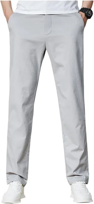 Men's Classic Straight Leg Casual Pants, Cotton Business Trousers, Available in Navy, Black, Gray