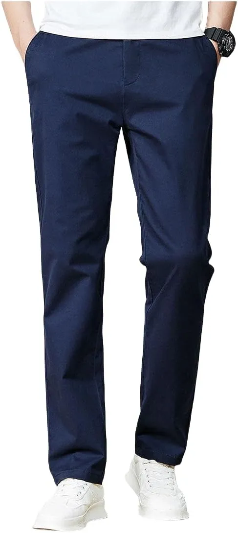Men's Classic Straight Leg Casual Pants, Cotton Business Trousers, Available in Navy, Black, Gray