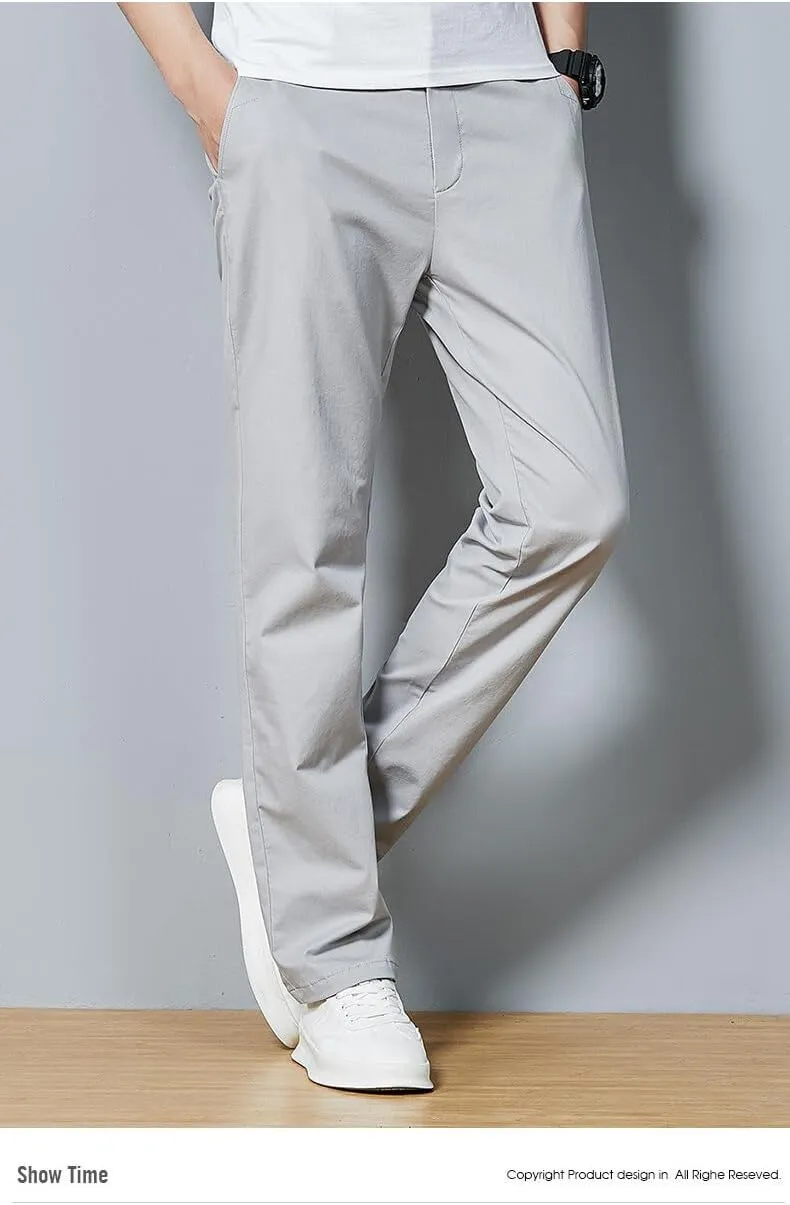 Men's Classic Straight Leg Casual Pants, Cotton Business Trousers, Available in Navy, Black, Gray