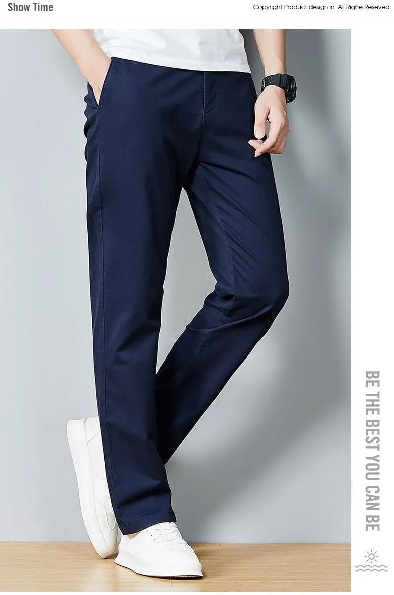 Men's Classic Straight Leg Casual Pants, Cotton Business Trousers, Available in Navy, Black, Gray