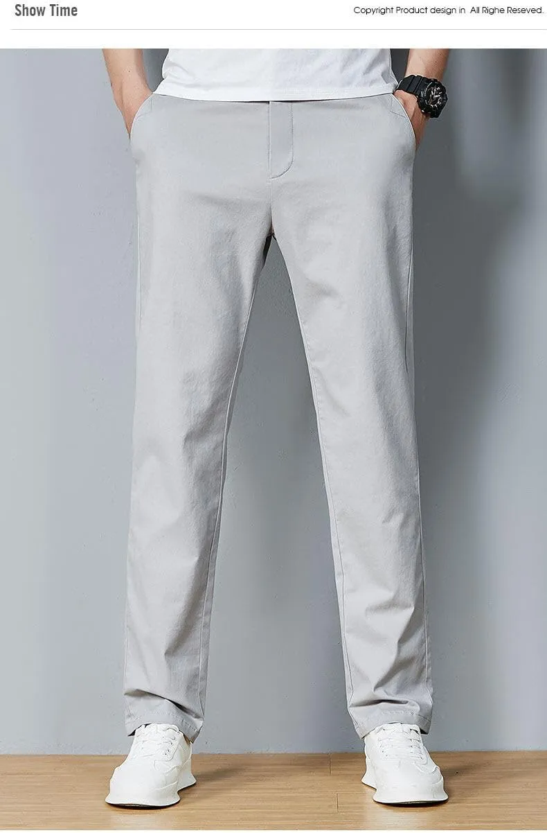 Men's Classic Straight Leg Casual Pants, Cotton Business Trousers, Available in Navy, Black, Gray