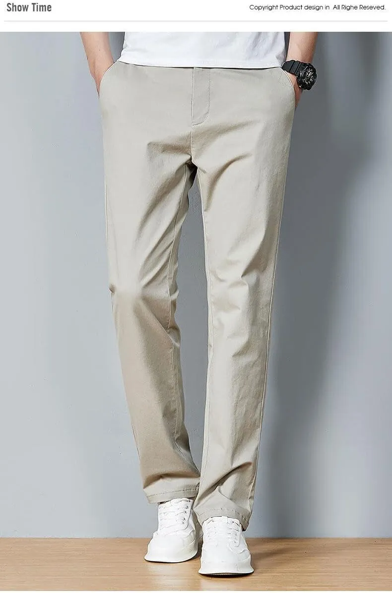 Men's Classic Straight Leg Casual Pants, Cotton Business Trousers, Available in Navy, Black, Gray