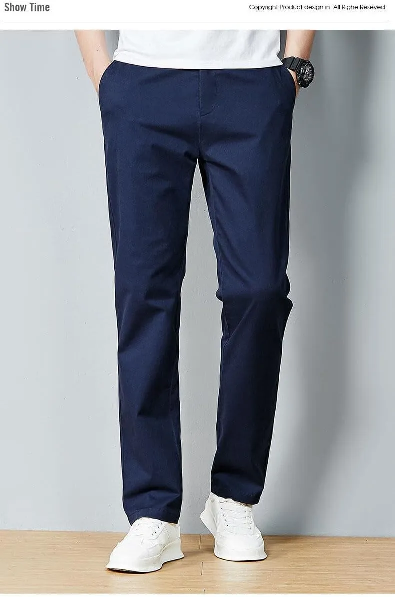Men's Classic Straight Leg Casual Pants, Cotton Business Trousers, Available in Navy, Black, Gray